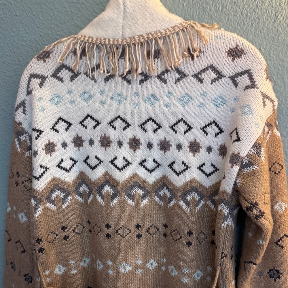 Lucky Brand Western Style Fringe blanket sweater jacket - Picture 7 of 9